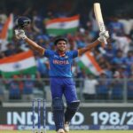 Vaibhav Sooryavanshi celebrating a big century during India U19 vs UAE U19 match